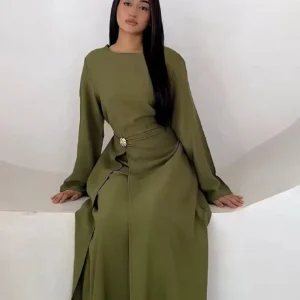 Abaya Dubaï Moderne Kaki Paris - Caftan Minimaliste France, Maroc, Algérie, Canada, Belgique et Suisse