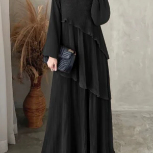 Djellaba Plissée "Midnight Paris"  à Volants Asymétriques