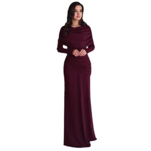 Djellaba de Soirée Dubaï Drapée Bordeaux –  Ajustée et Élégante