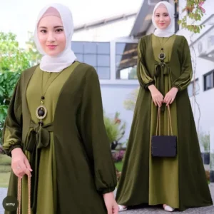 Abaya Longue Élégance Olive –  Modeste Fluide Chic Femme | Collection Paris