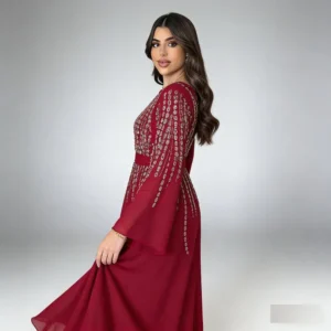 Caftan Rouge Prestige  Brodée Élégance Royale