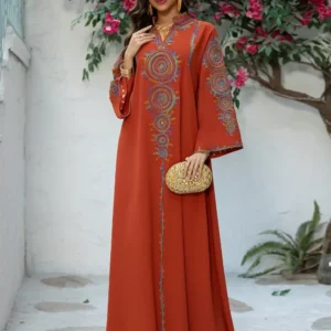 Djellaba Algérien Rose Poudré Ramadan ; Eid – Caftan Marocain Élégant Livraison France
