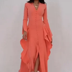 Robe Caftan Corail Paris - Abaya Ajustée à Volants pour France, Dubaï, Maroc, Algérie, Canada et Belgique