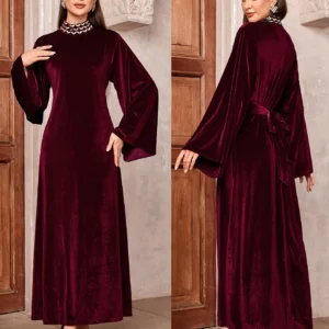 Caftan de Soirée Hiver Paris -  Robe Velours Bordeaux pour France, Maroc, Algérie, Canada et Belgique