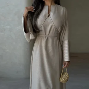 Abaya Moderne Beige Minimaliste Élégant Femme