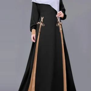 Abaya Moderne Chic Noire et Camel à Rubans  Ramadan & Aïd 2026 – Paris, Lyon, Bruxelles, Genève