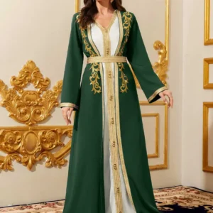 Caftan Royal Vert Émeraude Paris - Takchita Moderne de Luxe pour France, Maroc, Algérie, Belgique et Canada