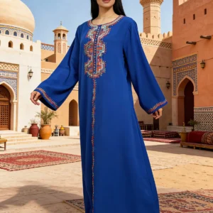 Djellaba Femme Bleue Royale Brodée Marocain Élégant Paris