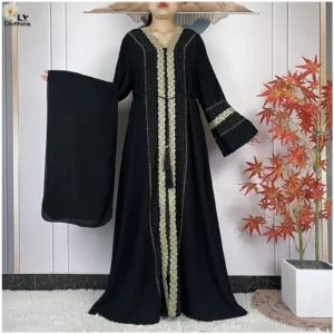 Abaya Élégante Dubaï 2025 Ouverte en Mousseline + Écharpe