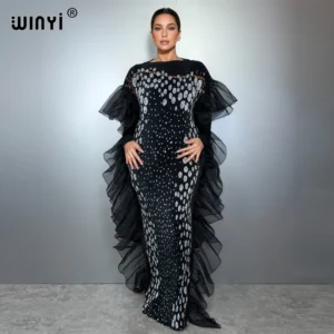 Caftan de Luxe à Volants Paris - Abaya de Soirée Dubaï Chic pour France, Maroc, Algérie, Canada, Belgique et US